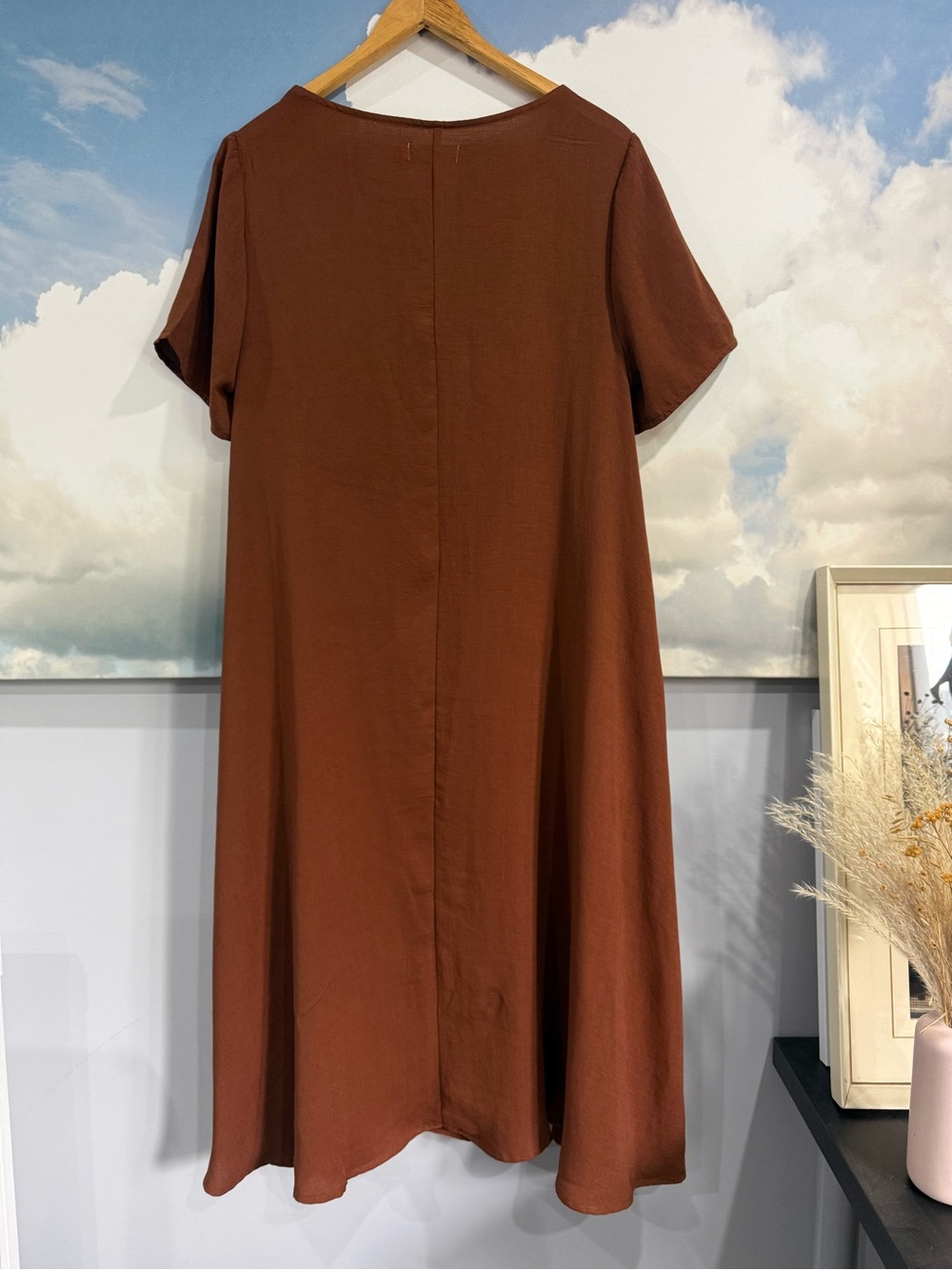 OAK + FORT Minimalist Earthy Flowy Midi Dress Rust Terracotta Brown Size Medium - Picture 6 of 10